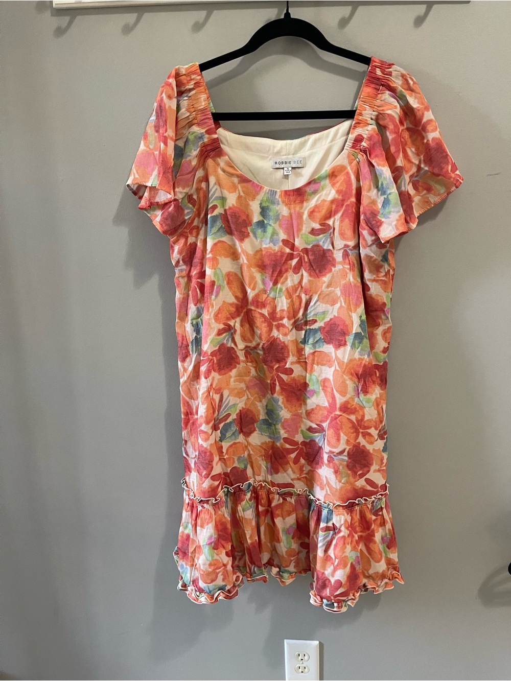 Robbie Bee Coral Pink Floral Ruffle Hem Dress